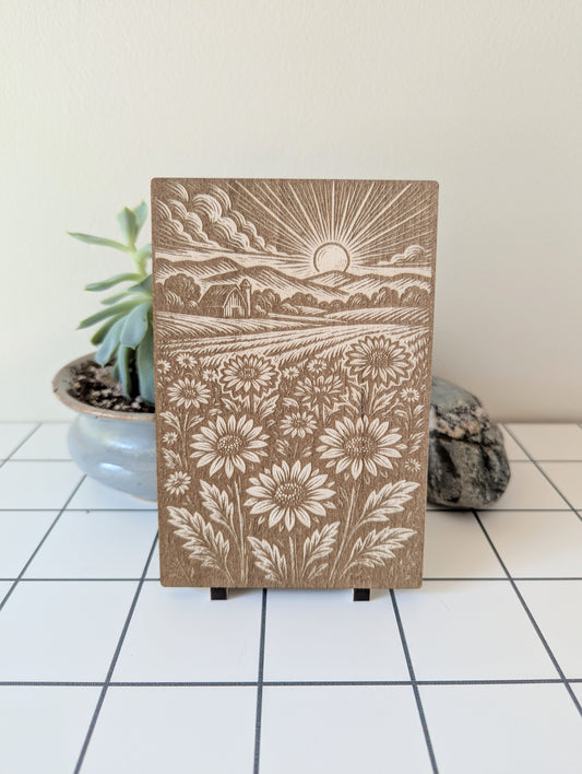 Aster Sunrise, Woodcut Engraving