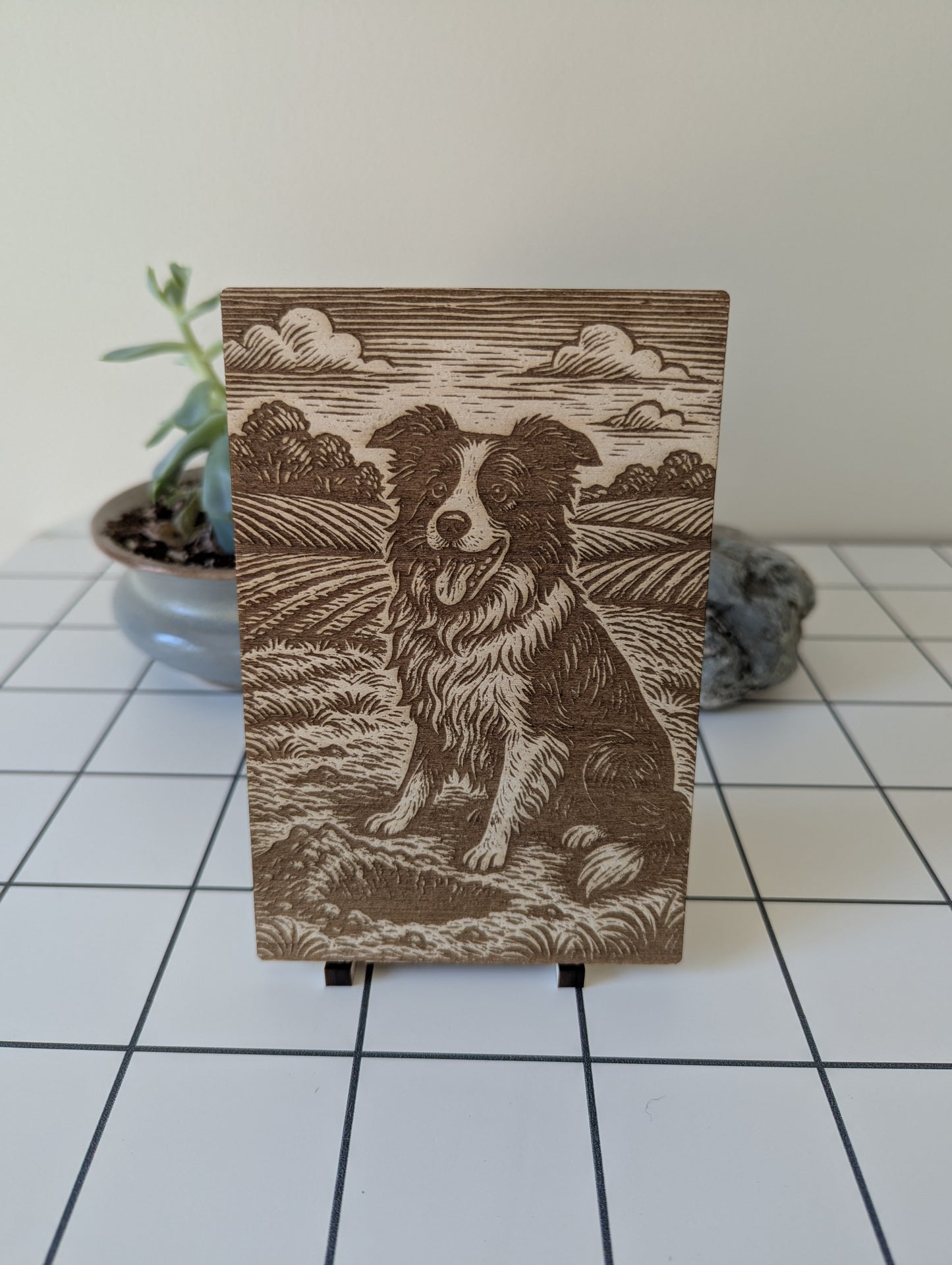 Border Collie - Woodcut