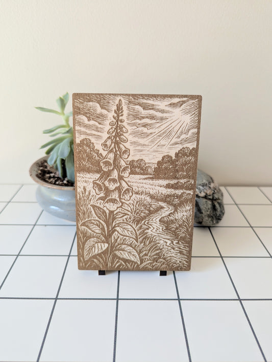 Foxglove Field, Woodcut Engraving