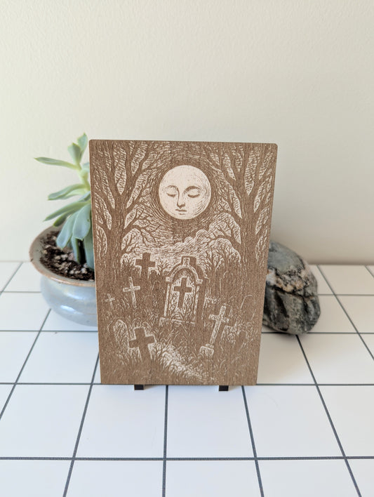 Graveyard Moon, Woodcut Engraving