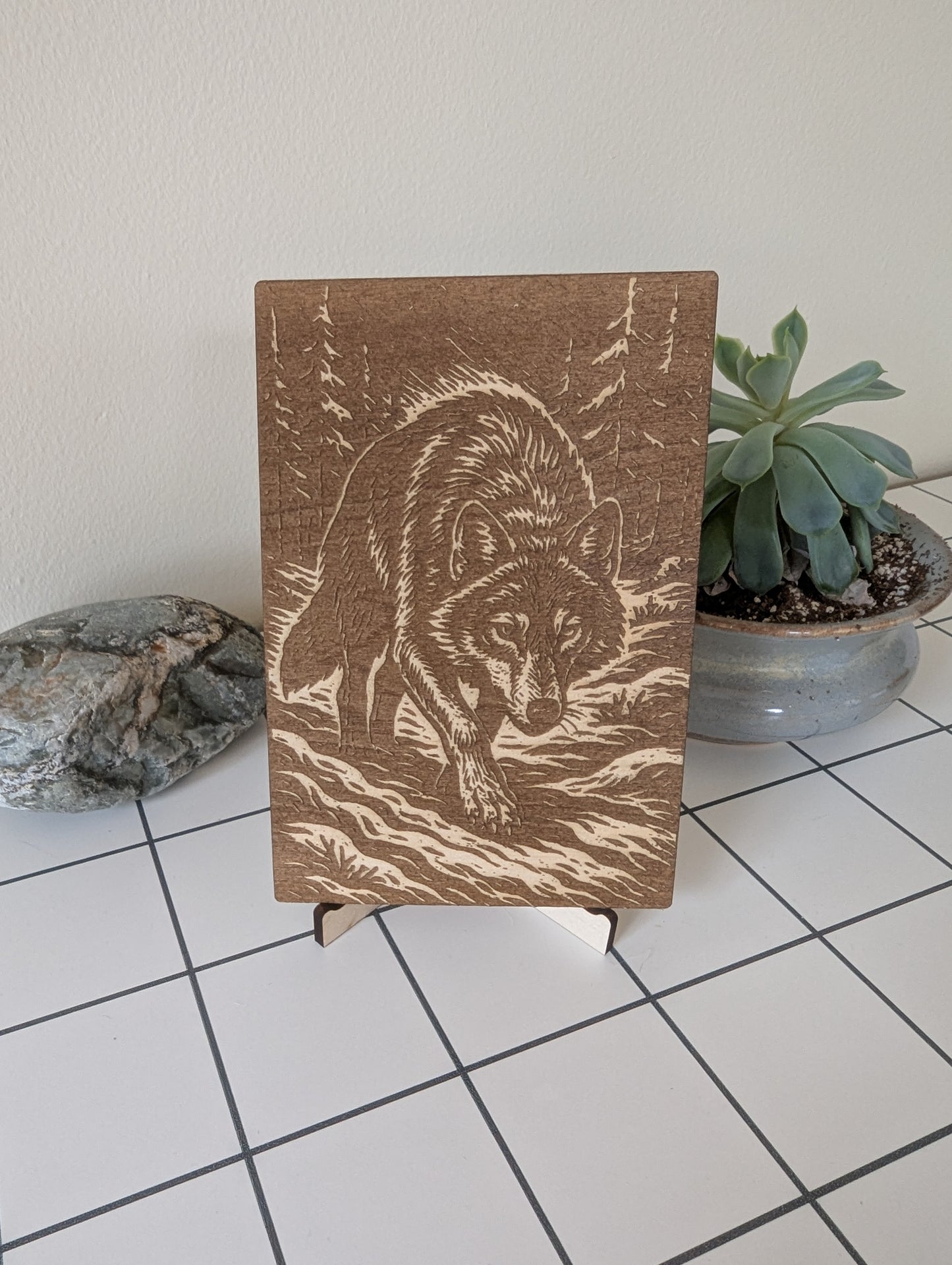 Wolf in the Woods, Woodcut Engraving