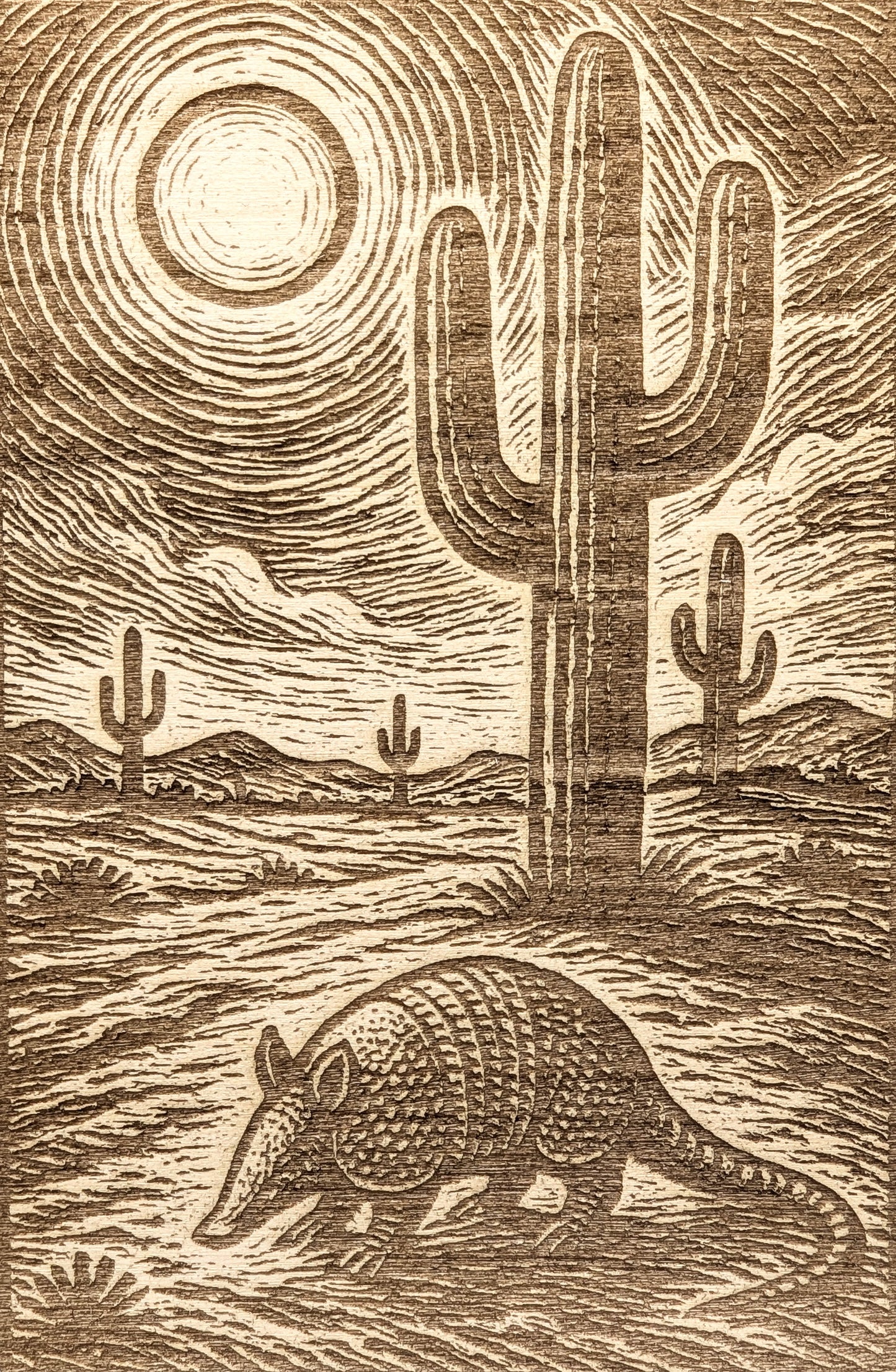 Armadillo Under the Sun, Woodcut Engraving