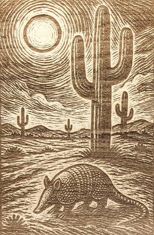 Armadillo Under the Sun, Woodcut Engraving