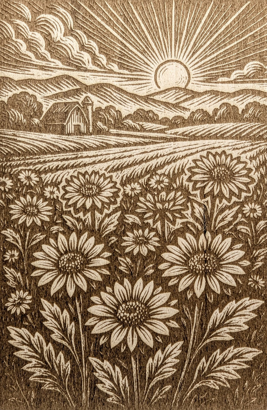 Aster Sunrise, Woodcut Engraving
