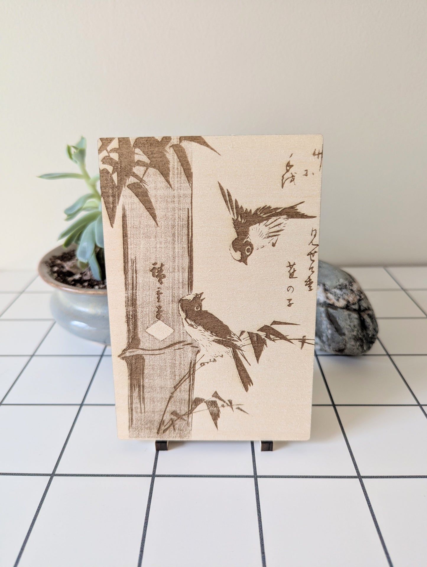 Bamboo and Sparrows, Wood Engraving