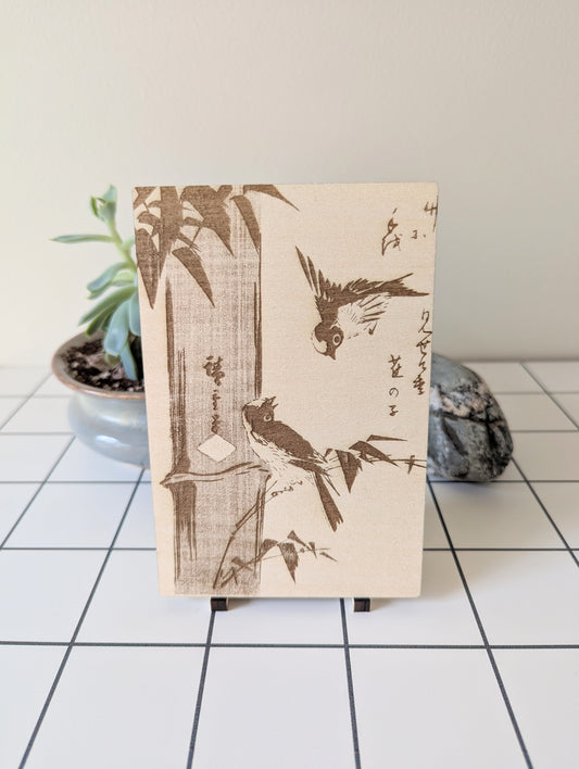 Bamboo and Sparrows, Wood Engraving