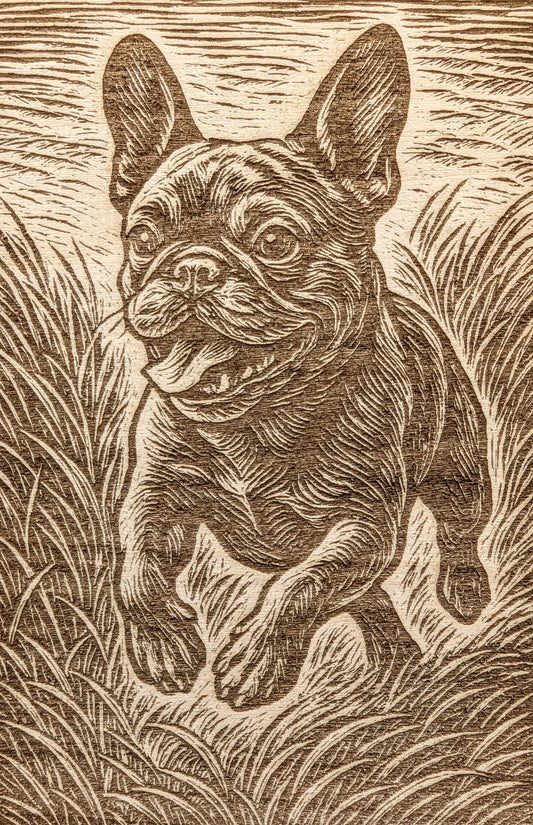 French Bulldog - Woodcut Engraving