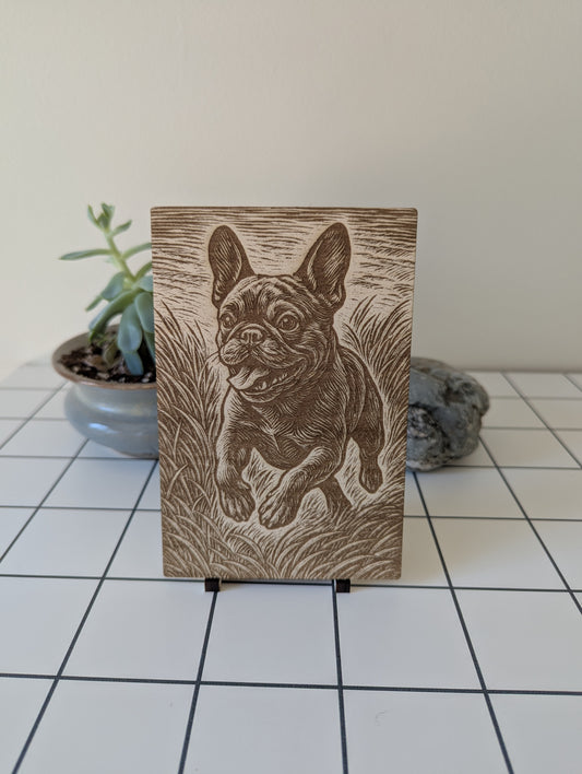 French Bulldog - Woodcut Engraving