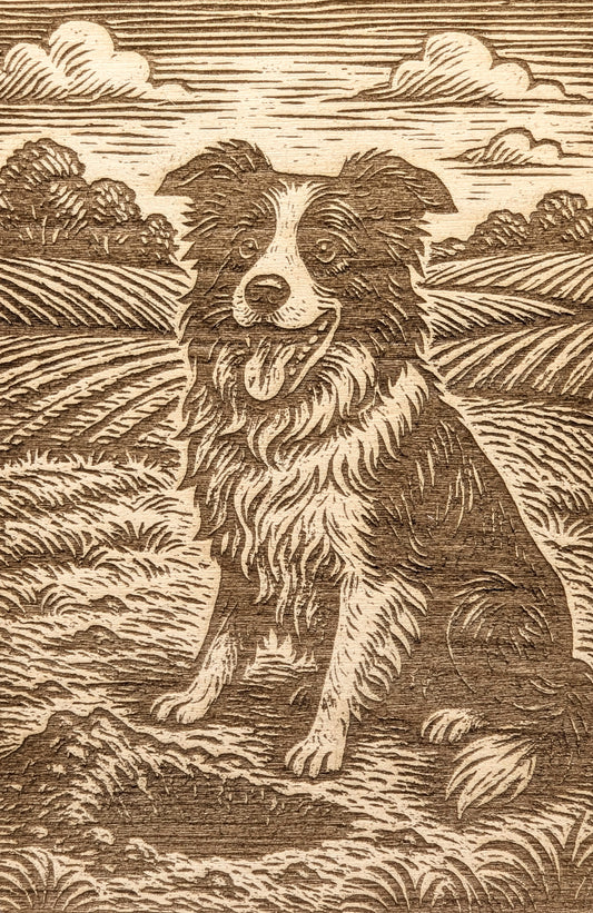 Border Collie - Woodcut