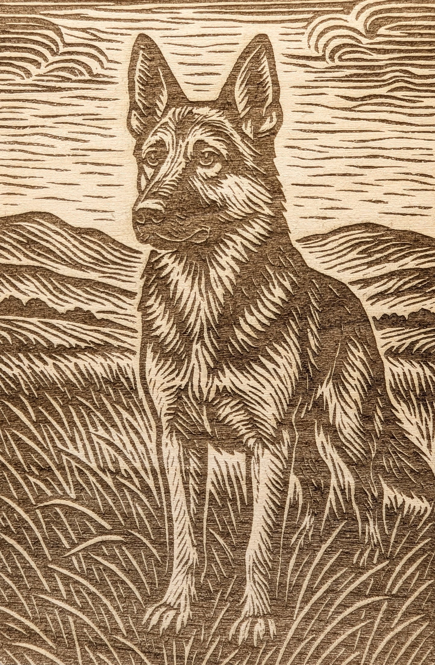 German Shepard - Woodcut