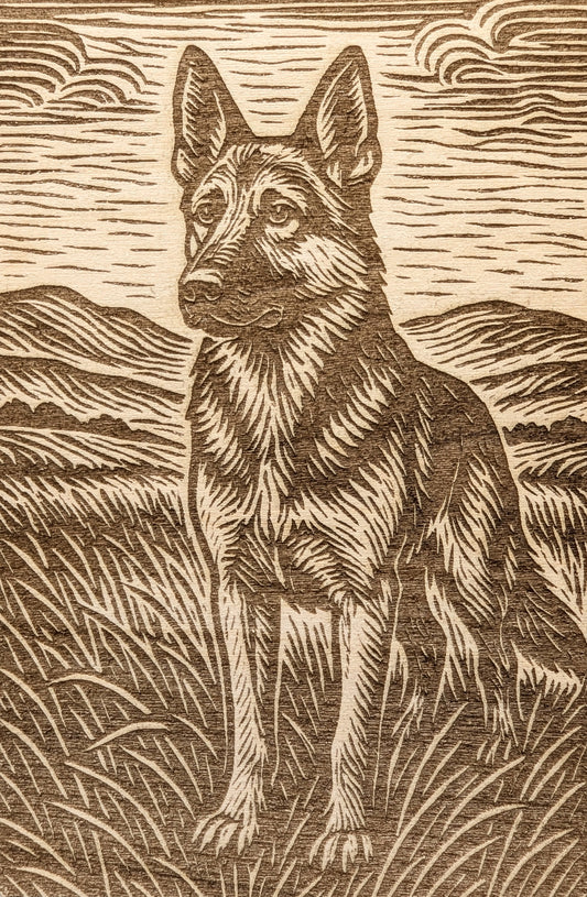 German Shepard - Woodcut