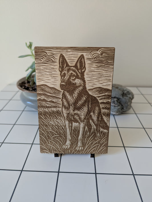 German Shepard - Woodcut