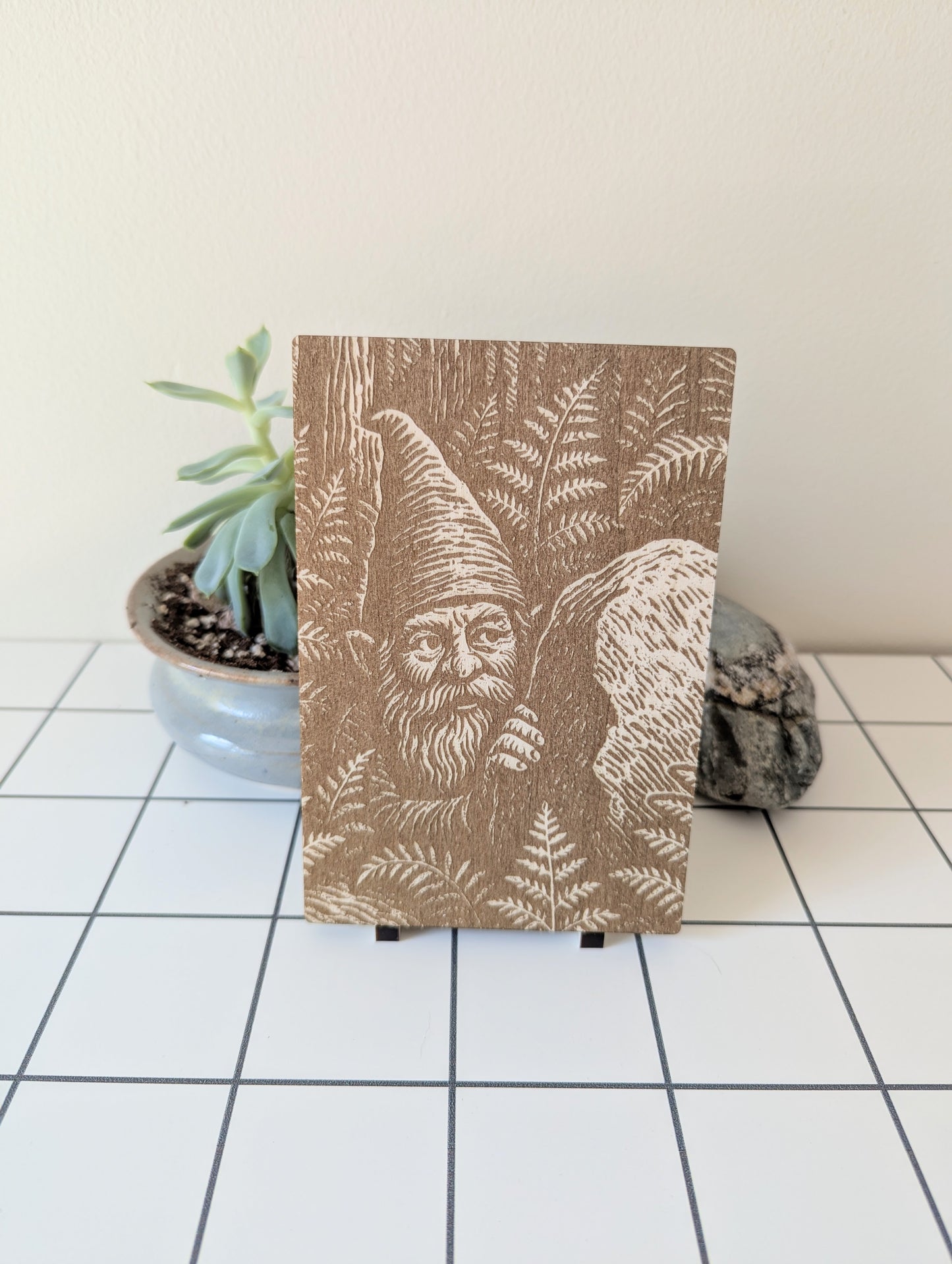 Forest Gnome in Hiding, Woodcut Engraving
