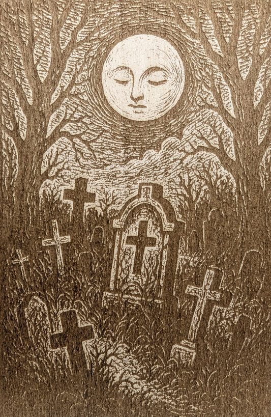 Graveyard Moon, Woodcut Engraving