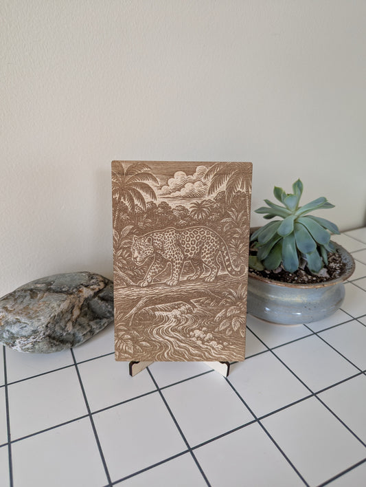 Jaguar in the Jungle, Woodcut Engraving