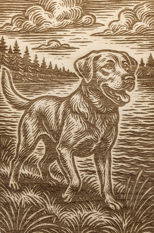 Labrador Retriever, Woodcut Engraving