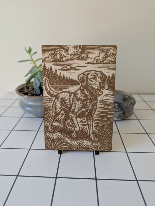 Labrador Retriever, Woodcut Engraving