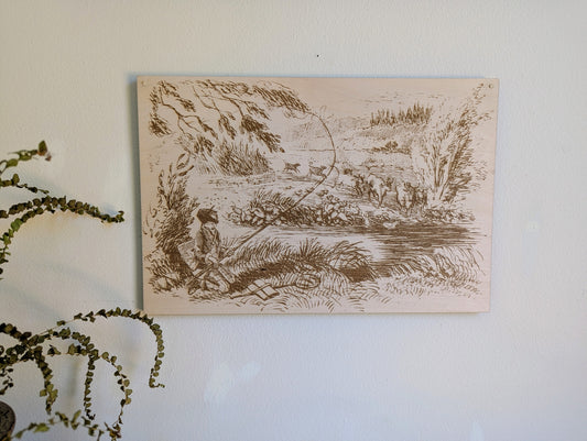 The Riverside, Woodcut Engraving
