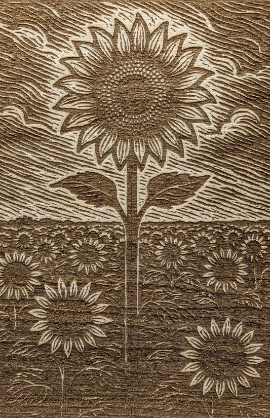 Sunflowers and the Sky, Woodcut Engraving