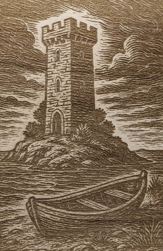 Tower Island, Woodcut Engraving