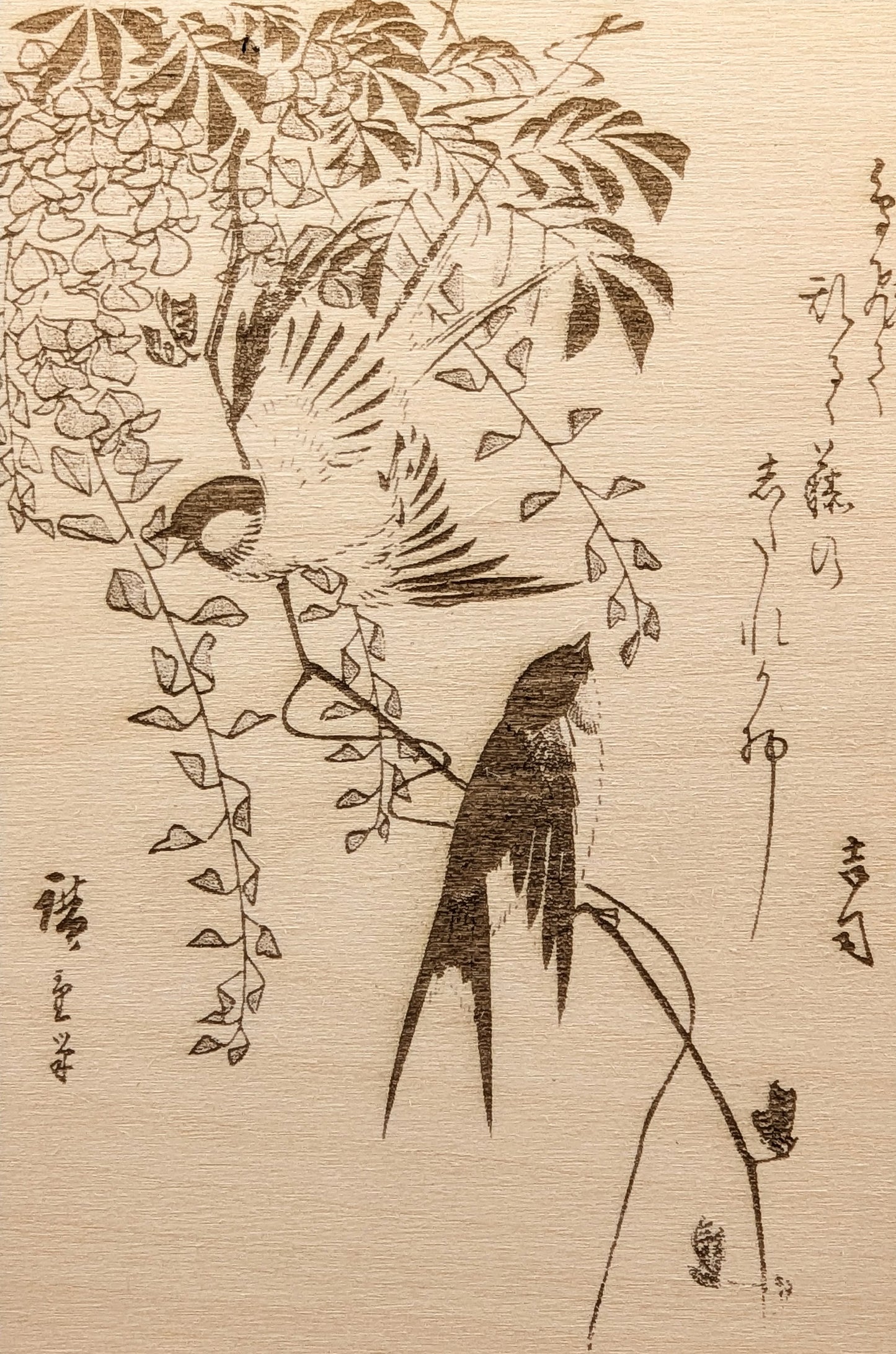 Swallow and Wisteria, Wood Engraving