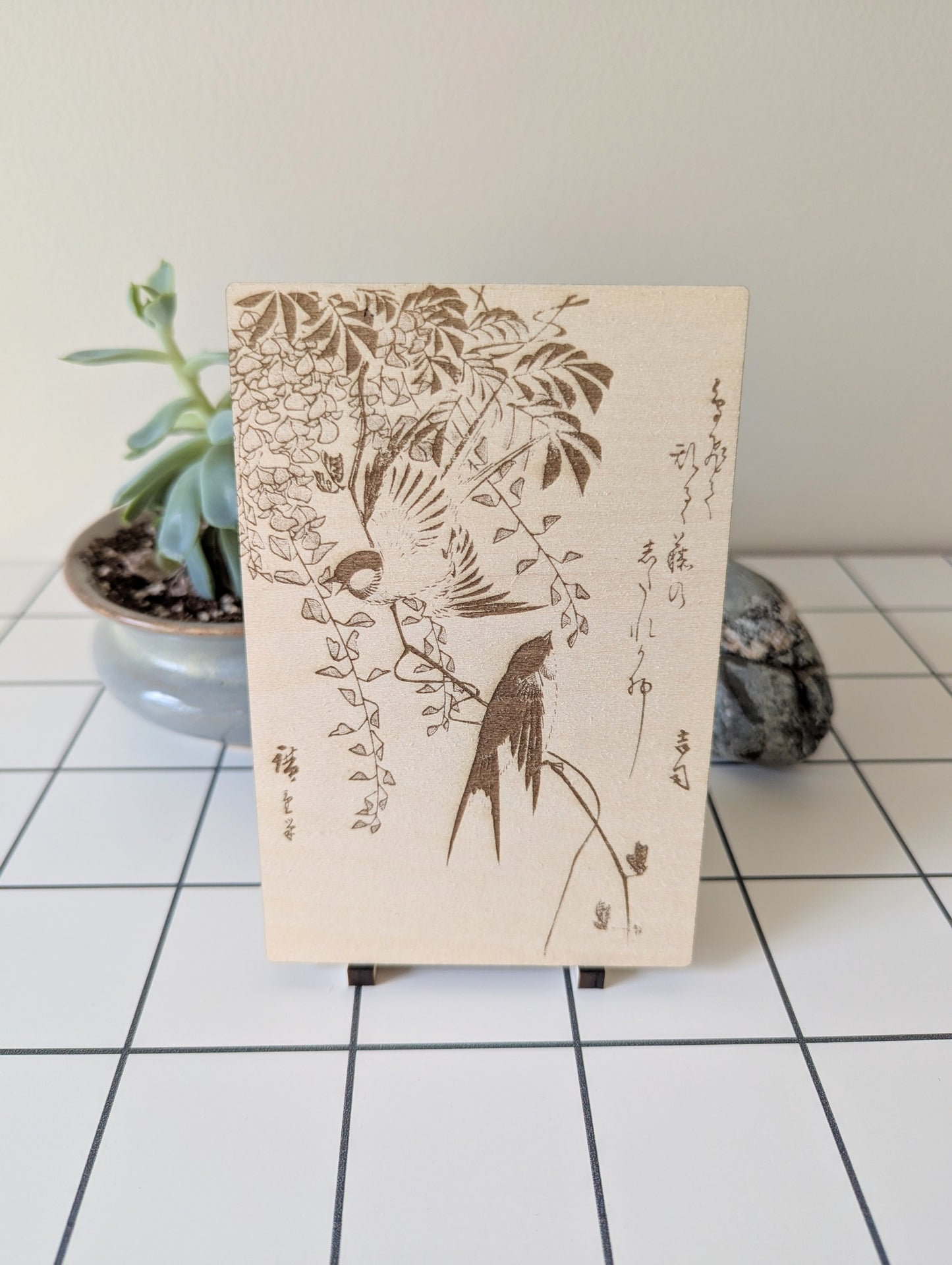 Swallow and Wisteria, Wood Engraving