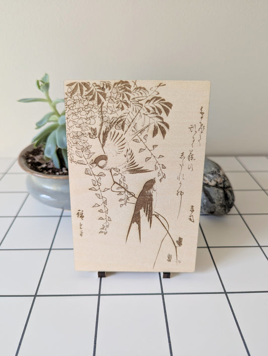 Swallow and Wisteria, Wood Engraving